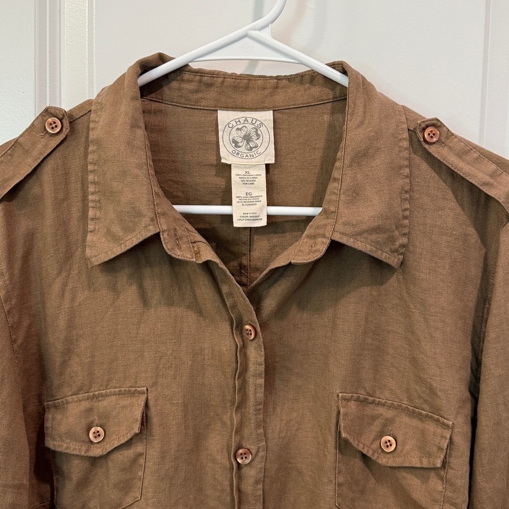 Chaus Brown Linen Button-down Shirt - Picture 3 of 11